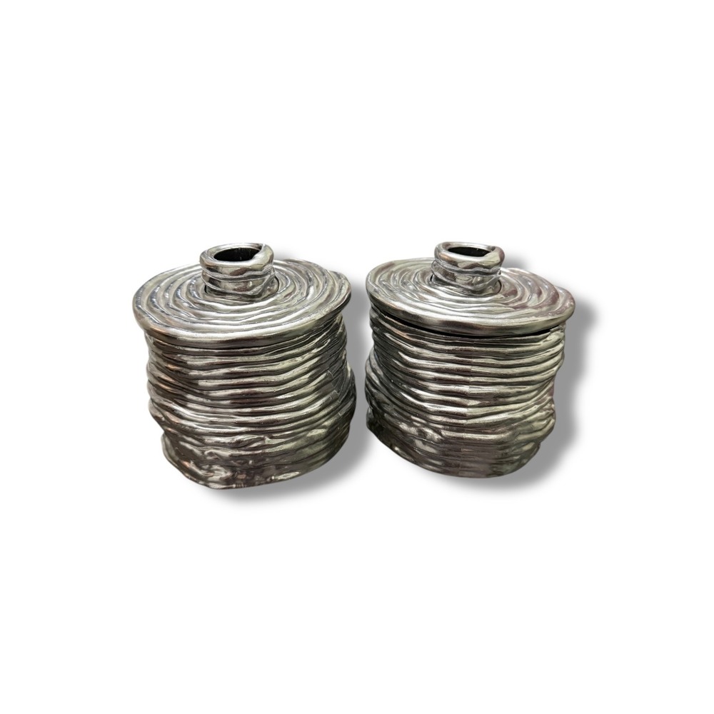 IKEA Aluminum Candle Holders Set of 2‎ Sculptural Modern Silver Decor